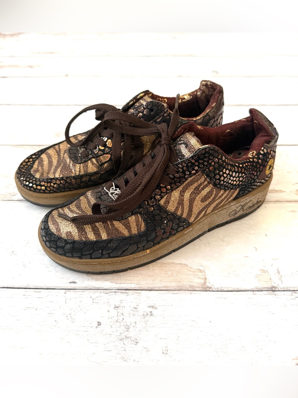 Kashi 9.5 Women’s Brown Gold Animal Print Sneakers Lace Up Shoes